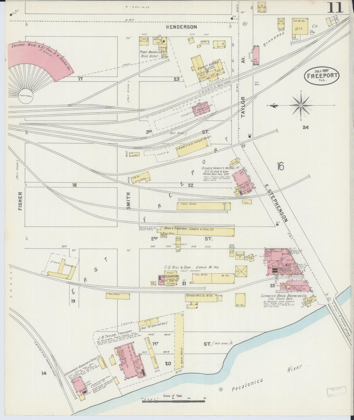 Sanborn Fire Insurance Map from Freeport, Stephenson County, Illinois (1897), Sheet #0011 - Historic Sanborn Fire Insurance Map Print, vintage old map wall art, antique decor, genealogy gift, Illinois Illinois map