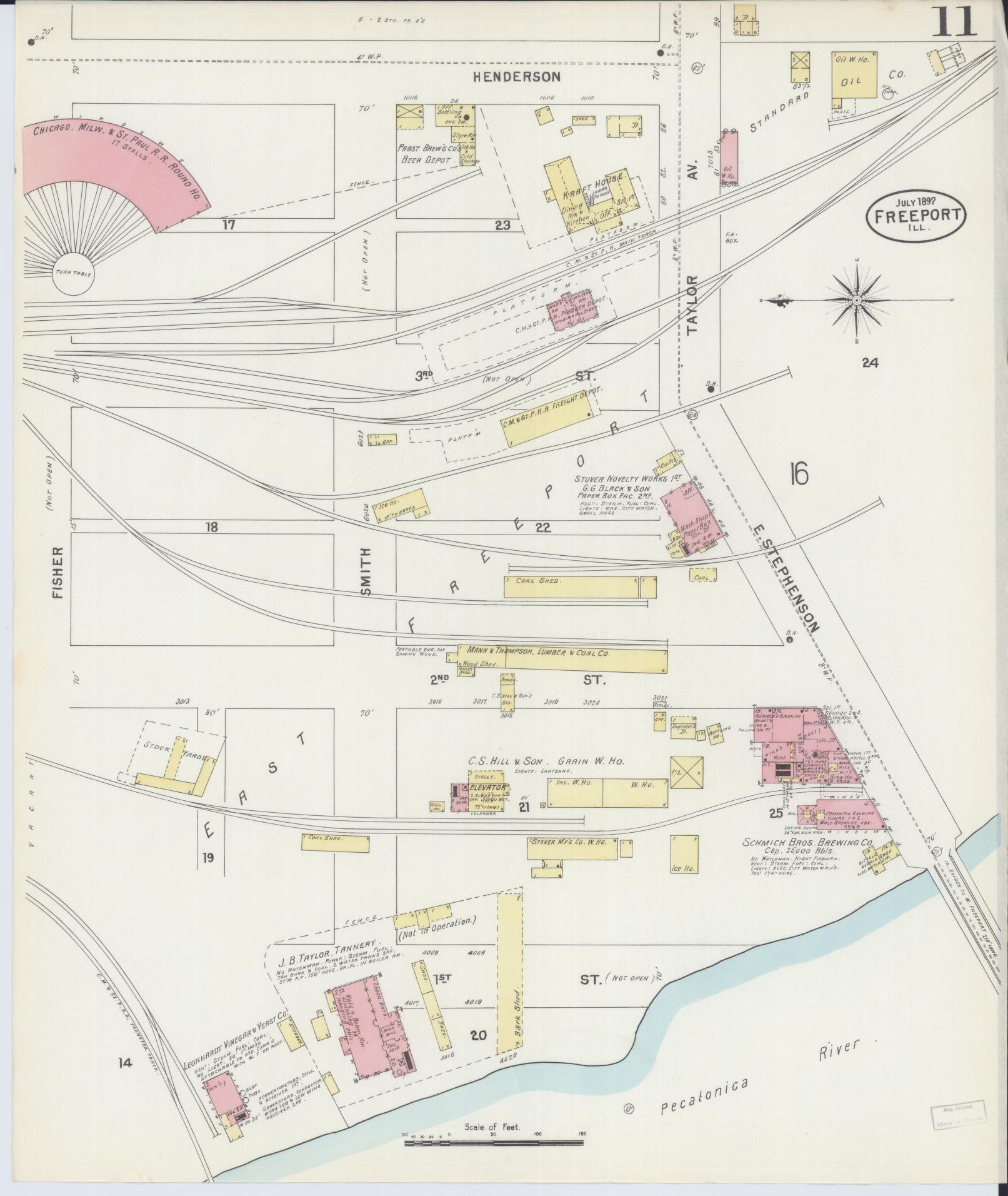 Sanborn Fire Insurance Map from Freeport, Stephenson County, Illinois (1897), Sheet #0011 - Historic Sanborn Fire Insurance Map Print, vintage old map wall art, antique decor, genealogy gift, Illinois Illinois map