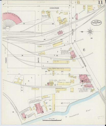 Sanborn Fire Insurance Map from Freeport, Stephenson County, Illinois (1897), Sheet #0011 - Historic Sanborn Fire Insurance Map Print, vintage old map wall art, antique decor, genealogy gift, Illinois Illinois map