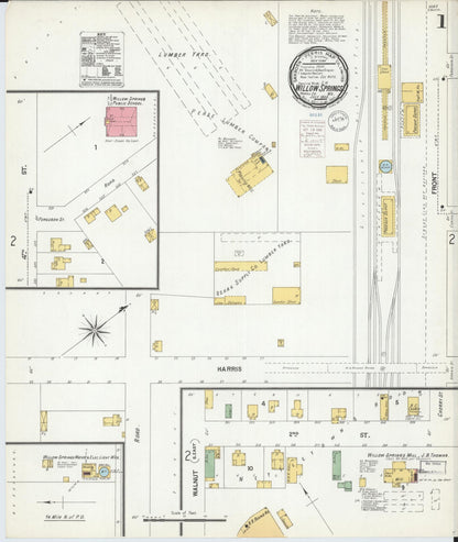 Sanborn Fire Insurance Map from Willow Springs, Howell County, Missouri (1900), Sheet #0001 - Complete Map Set gallery image, historic Sanborn map, vintage wall art, Missouri Missouri