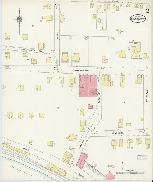 Sanborn Fire Insurance Map from Rockingham, Richmond County, North Carolina (1911), Sheet #0002 - Historic Sanborn Fire Insurance Map Print, vintage old map wall art, antique decor, genealogy gift, North Carolina North Carolina map