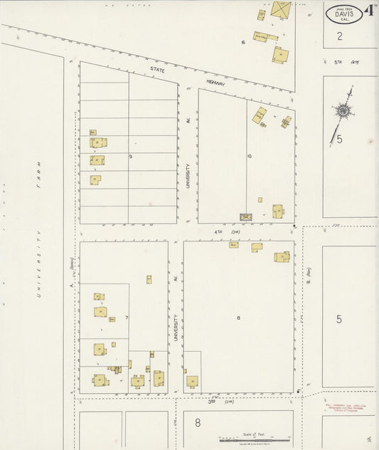Sanborn Fire Insurance Map from Davis, Yolo County, California (1921), Sheet #0004 - Historic Sanborn Fire Insurance Map Print, vintage old map wall art, antique decor, genealogy gift, California California map