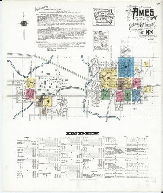 Sanborn Fire Insurance Map from Ames, Story County, Iowa (1920), Sheet #0001 - Historic Sanborn Fire Insurance Map Print