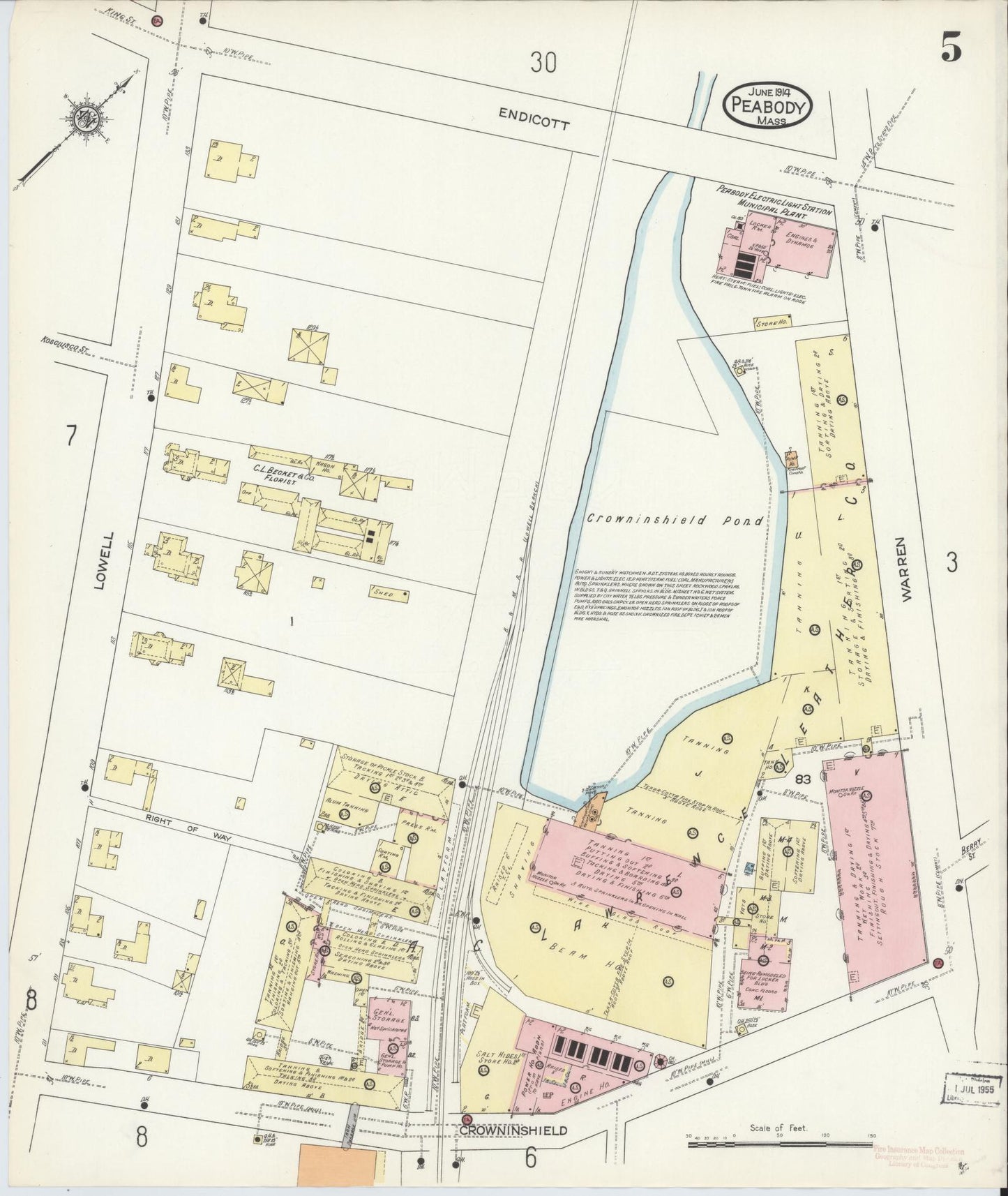 Sanborn Fire Insurance Map from Peabody, Essex County, Massachusetts (1914), Sheet #0005 - Historic Sanborn Fire Insurance Map Print, vintage old map wall art, antique decor, genealogy gift, Massachusetts Massachusetts map