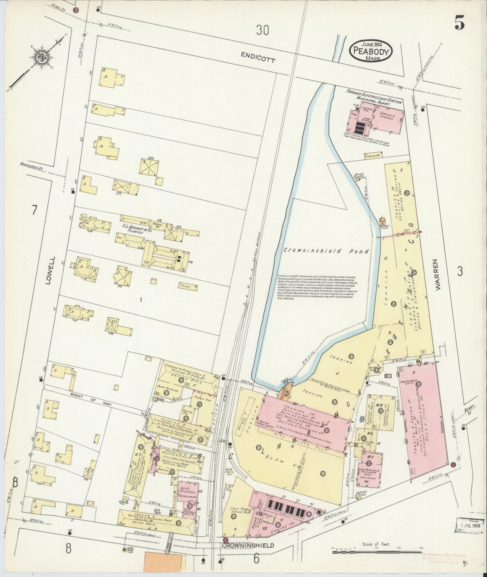 Sanborn Fire Insurance Map from Peabody, Essex County, Massachusetts (1914), Sheet #0005 - Historic Sanborn Fire Insurance Map Print, vintage old map wall art, antique decor, genealogy gift, Massachusetts Massachusetts map
