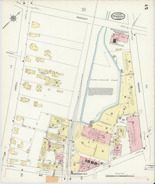 Sanborn Fire Insurance Map from Peabody, Essex County, Massachusetts (1914), Sheet #0005 - Historic Sanborn Fire Insurance Map Print, vintage old map wall art, antique decor, genealogy gift, Massachusetts Massachusetts map