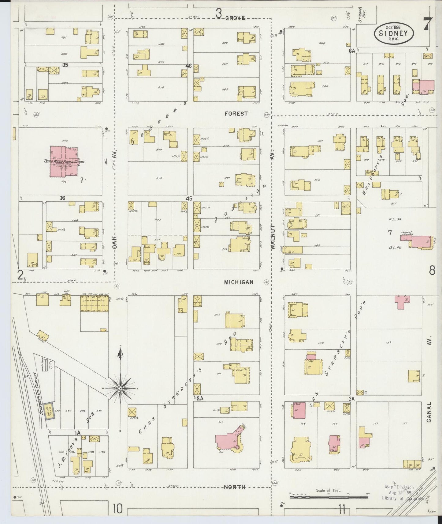 Sanborn Fire Insurance Map from Sidney, Shelby County, Ohio (1898), Sheet #0007 - Complete Map Set gallery image, historic Sanborn map, vintage wall art, Ohio Ohio