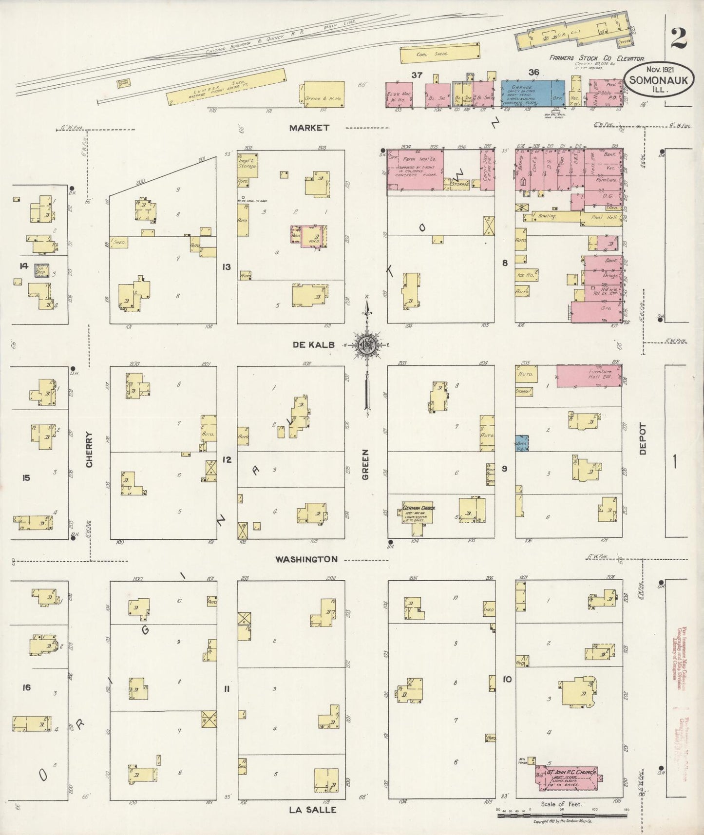 Sanborn Fire Insurance Map from Somonauk, De Kalb County, Illinois (1921), Sheet #0002 - Historic Sanborn Fire Insurance Map Print, vintage old map wall art, antique decor, genealogy gift, Illinois Illinois map
