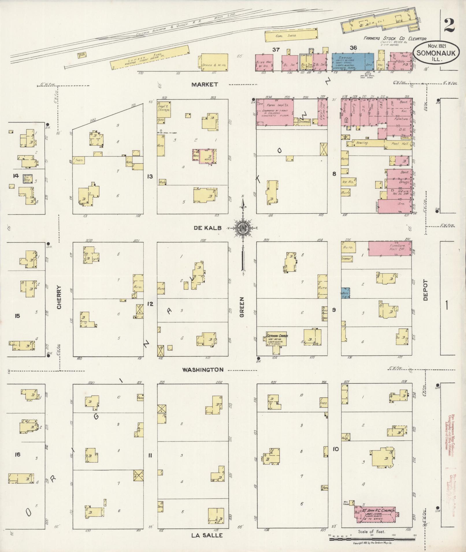 Sanborn Fire Insurance Map from Somonauk, De Kalb County, Illinois (1921), Sheet #0002 - Historic Sanborn Fire Insurance Map Print, vintage old map wall art, antique decor, genealogy gift, Illinois Illinois map