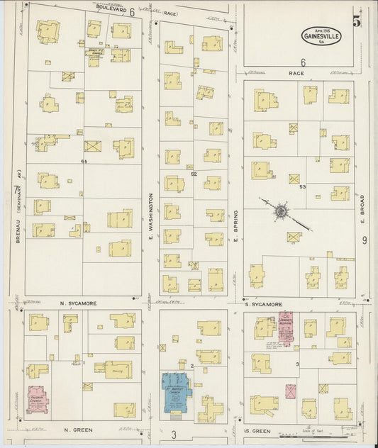 Sanborn Fire Insurance Map from Gainesville, Hall County, Georgia (1915), Sheet #0005 - Historic Sanborn Fire Insurance Map Print, vintage old map wall art, antique decor, genealogy gift, Georgia Georgia map