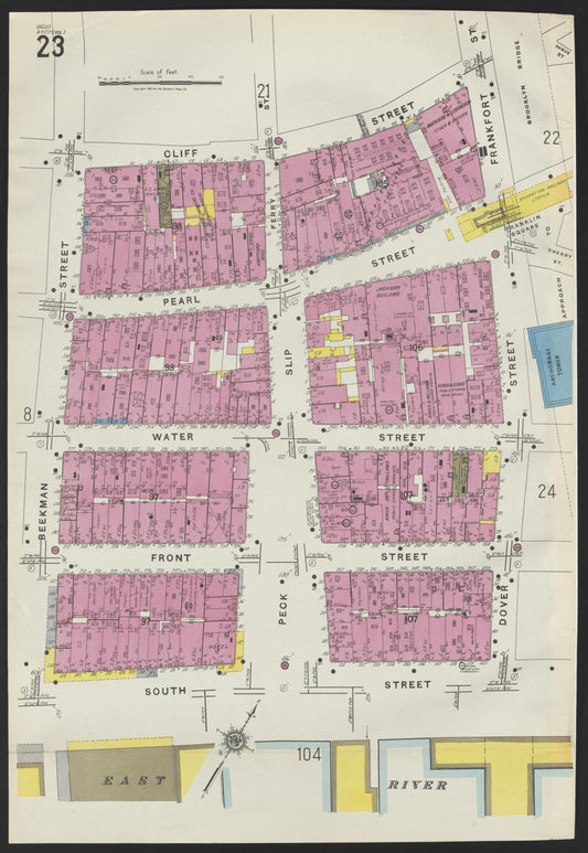 Sanborn Fire Insurance Map from New York, Bronx, Manhattan, New York (1923), Sheet #0023 - Historic Sanborn Fire Insurance Map Print, vintage old map wall art, antique decor, genealogy gift, New York New York map