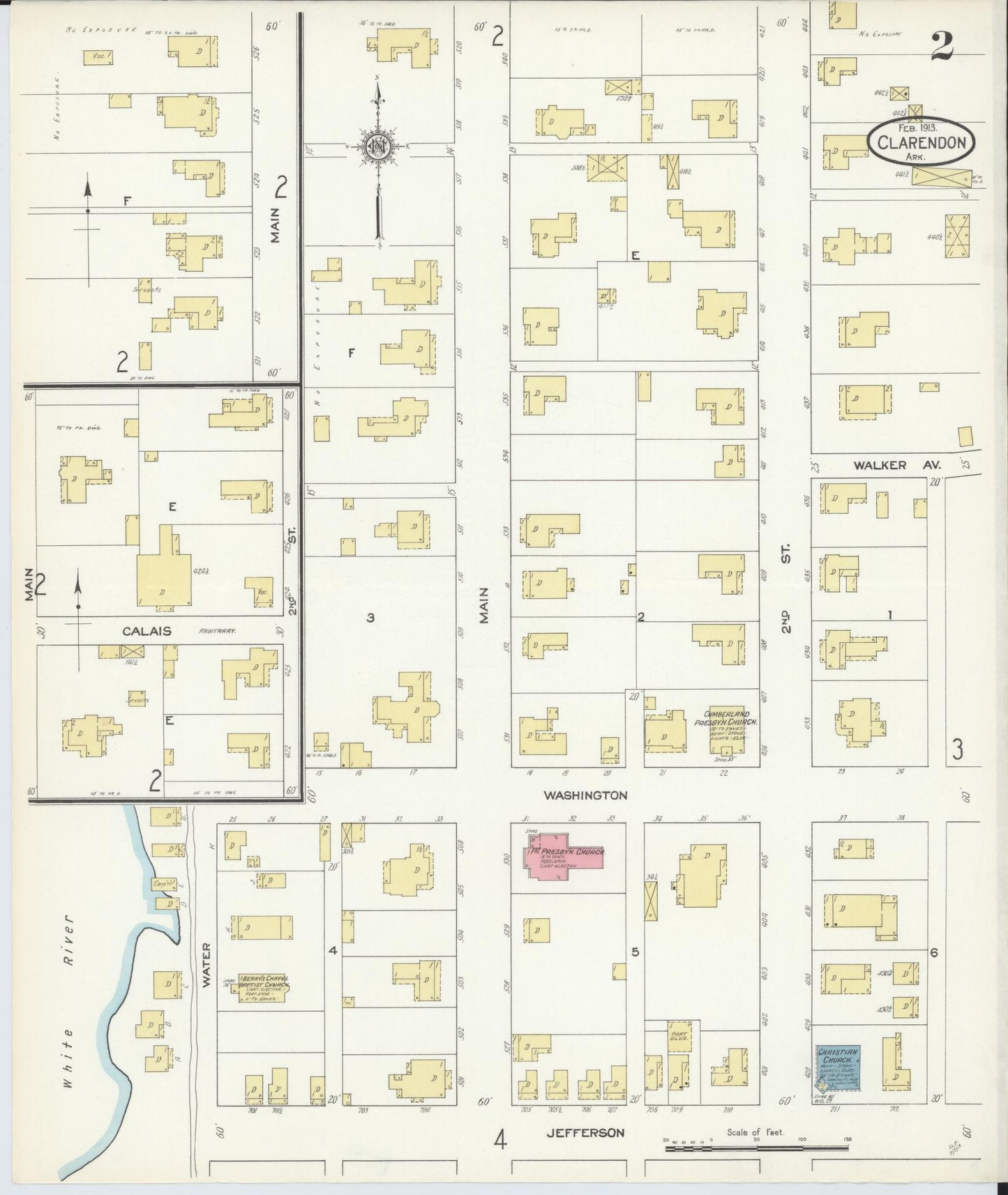 Sanborn Fire Insurance Map from Clarendon, Monroe County, Arkansas (1913), Sheet #0002 - Complete Map Set gallery image, historic Sanborn map, vintage wall art, Arkansas Arkansas