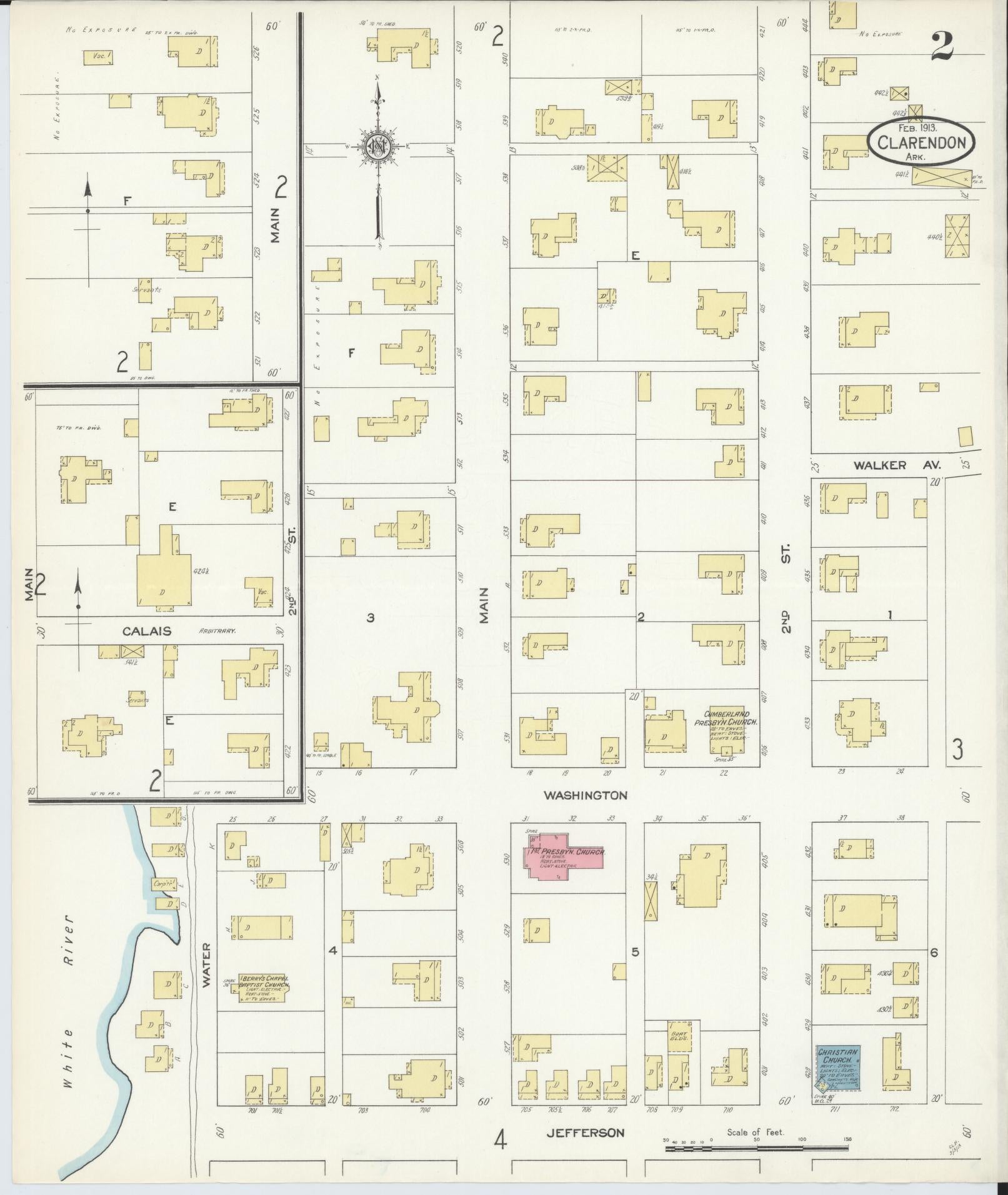 Sanborn Fire Insurance Map from Clarendon, Monroe County, Arkansas (1913), Sheet #0002 - Complete Map Set gallery image, historic Sanborn map, vintage wall art, Arkansas Arkansas