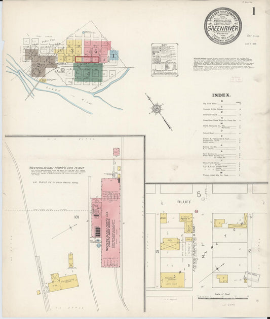 Sanborn Fire Insurance Map from Green River, Sweetwater County, Wyoming (1912), Sheet #0001 - Historic Sanborn Fire Insurance Map Print, vintage old map wall art, antique decor, genealogy gift, Wyoming Wyoming map