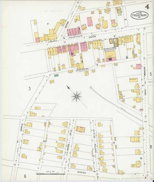 Sanborn Fire Insurance Map from Frostburg, Allegany County, Maryland (1904), Sheet #0004 - Historic Sanborn Fire Insurance Map Print, vintage old map wall art, antique decor, genealogy gift, Maryland Maryland map