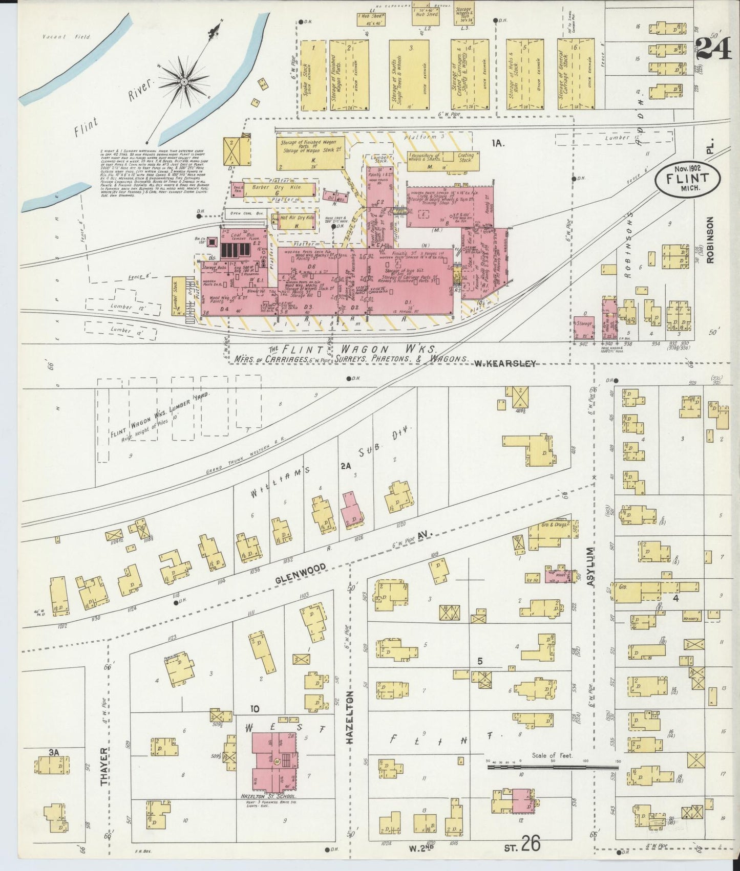Sanborn Fire Insurance Map from Flint, Genesee County, Michigan (1902), Sheet #0024 - Complete Map Set gallery image, historic Sanborn map, vintage wall art, Michigan Michigan