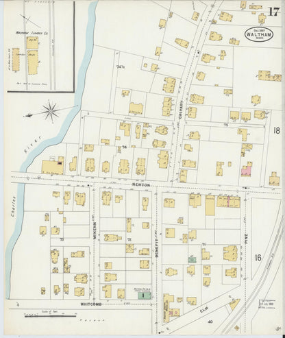 Sanborn Fire Insurance Map from Waltham, Middlesex County, Massachusetts (1897), Sheet #0017 - Historic Sanborn Fire Insurance Map Print, vintage old map wall art, antique decor, genealogy gift, Massachusetts Massachusetts map