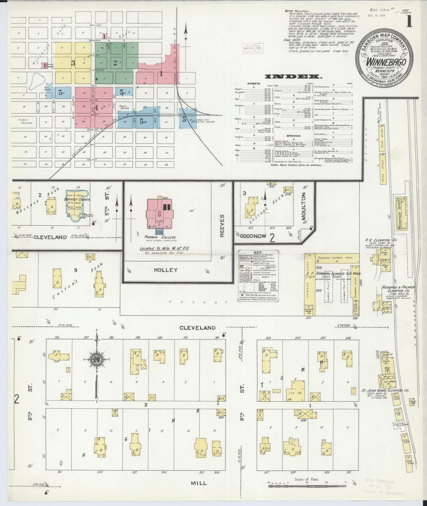Sanborn Fire Insurance Map from Winnebago, Faribault County, Minnesota (1911), Sheet #0001 - Complete Map Set gallery image, historic Sanborn map, vintage wall art, Minnesota Minnesota