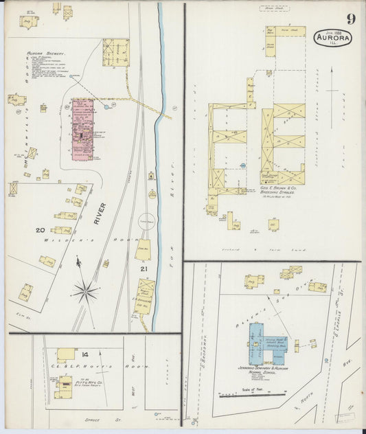 Sanborn Fire Insurance Map from Aurora, Kane County, Illinois (1888), Sheet #0009 - Historic Sanborn Fire Insurance Map Print, vintage old map wall art, antique decor, genealogy gift, Illinois Illinois map
