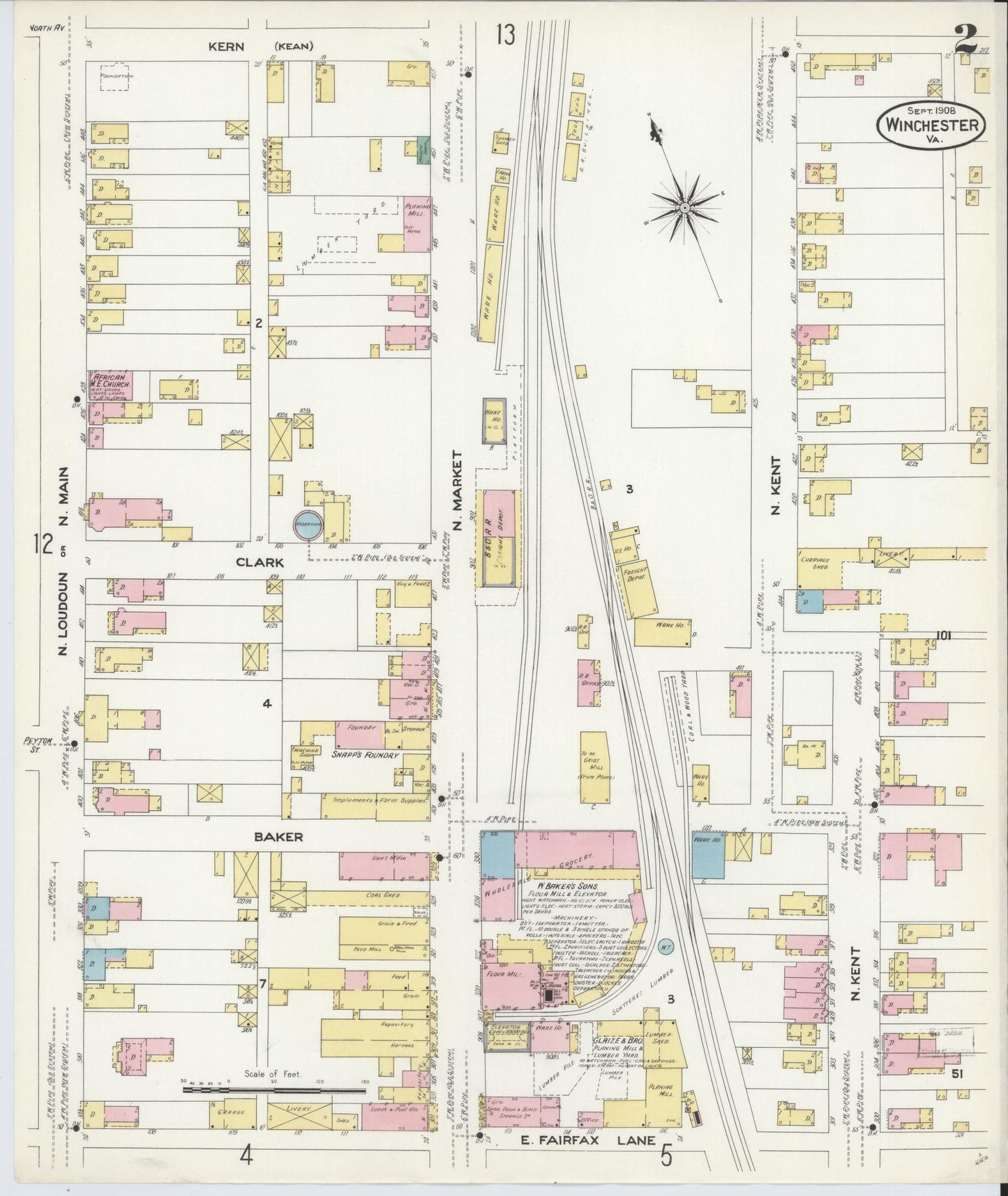 Sanborn Fire Insurance Map from Winchester, Independent Cities, Virginia (1908), Sheet #0002 - Complete Map Set gallery image, historic Sanborn map, vintage wall art, Virginia Virginia