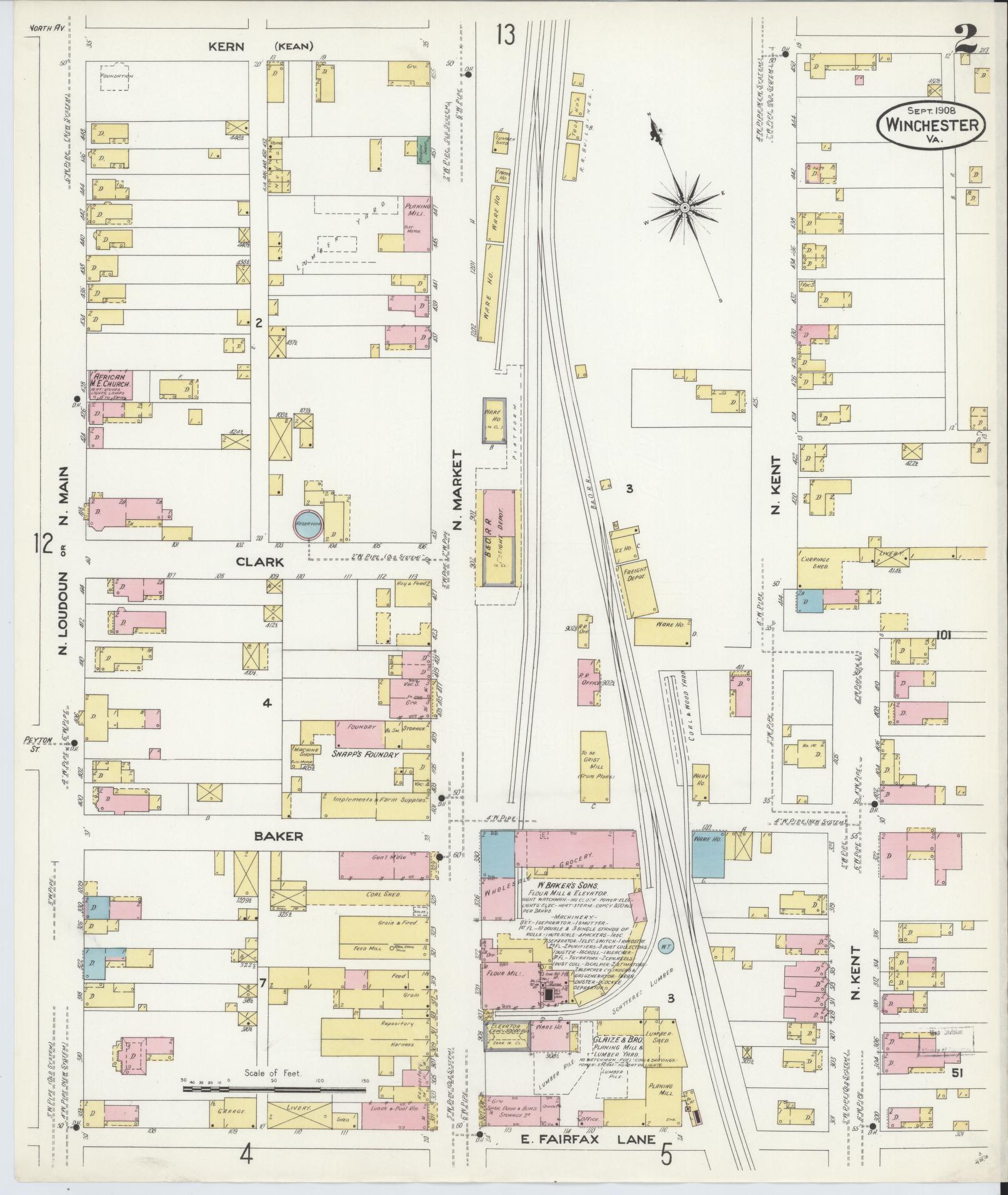Sanborn Fire Insurance Map from Winchester, Independent Cities, Virginia (1908), Sheet #0002 - Complete Map Set gallery image, historic Sanborn map, vintage wall art, Virginia Virginia