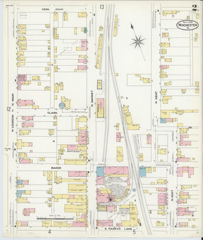 Sanborn Fire Insurance Map from Winchester, Independent Cities, Virginia (1908), Sheet #0002 - Complete Map Set gallery image, historic Sanborn map, vintage wall art, Virginia Virginia