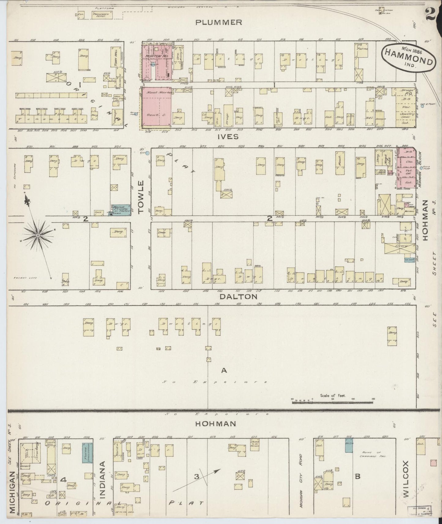 Sanborn Fire Insurance Map from Hammond, Lake County, Indiana (1886), Sheet #0002 - Complete Map Set gallery image, historic Sanborn map, vintage wall art, Indiana Indiana