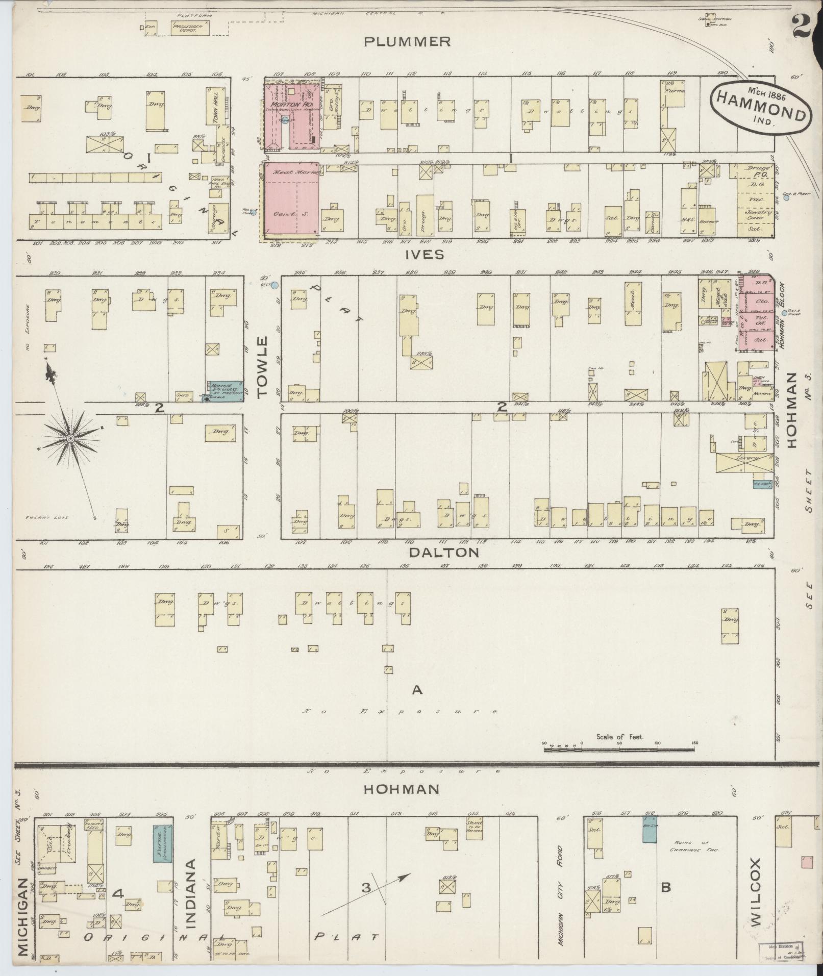 Sanborn Fire Insurance Map from Hammond, Lake County, Indiana (1886), Sheet #0002 - Complete Map Set gallery image, historic Sanborn map, vintage wall art, Indiana Indiana