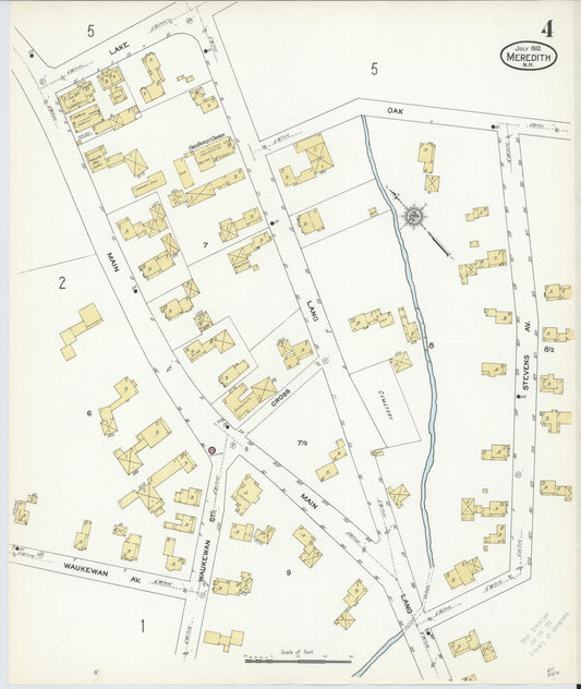 Sanborn Fire Insurance Map from Meredith, Belknap County, New Hampshire (1912), Sheet #0004 - Historic Sanborn Fire Insurance Map Print, vintage old map wall art, antique decor, genealogy gift, New Hampshire New Hampshire map