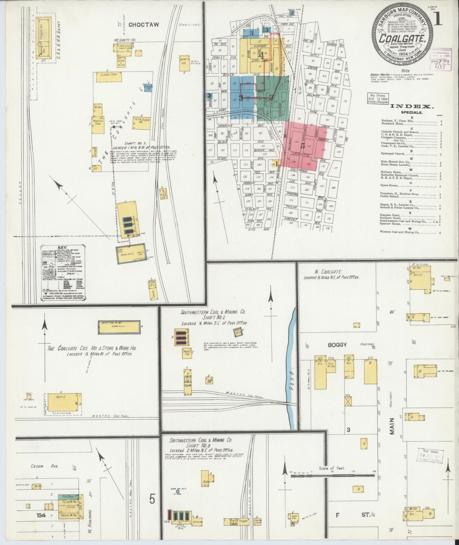 Sanborn Fire Insurance Map from Coalgate, Coal County, Oklahoma (1904), Sheet #0001 - Complete Map Set gallery image, historic Sanborn map, vintage wall art, Oklahoma Oklahoma