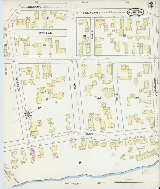 Sanborn Fire Insurance Map from Auburn, Androscoggin County, Maine (1892), Sheet #0002 - Historic Sanborn Fire Insurance Map Print, vintage old map wall art, antique decor, genealogy gift, Maine Maine map