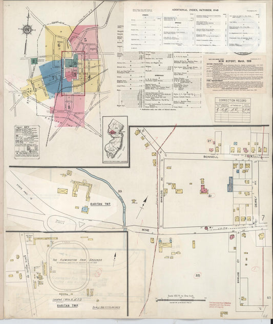 Sanborn Fire Insurance Map from Flemington, Hunterdon County, New Jersey (1948), Sheet #0001 - Historic Sanborn Fire Insurance Map Print, vintage old map wall art, antique decor, genealogy gift, New Jersey New Jersey map