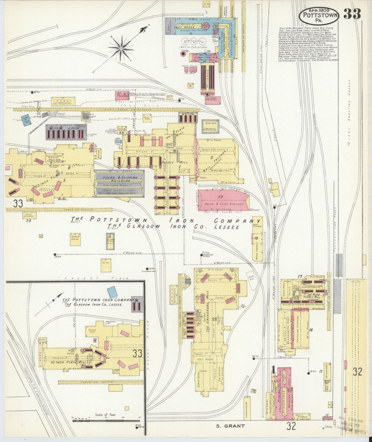 Sanborn Fire Insurance Map from Pottstown, Montgomery County, Pennsylvania (1909), Sheet #0033 - Complete Map Set gallery image, historic Sanborn map, vintage wall art, Pennsylvania Pennsylvania