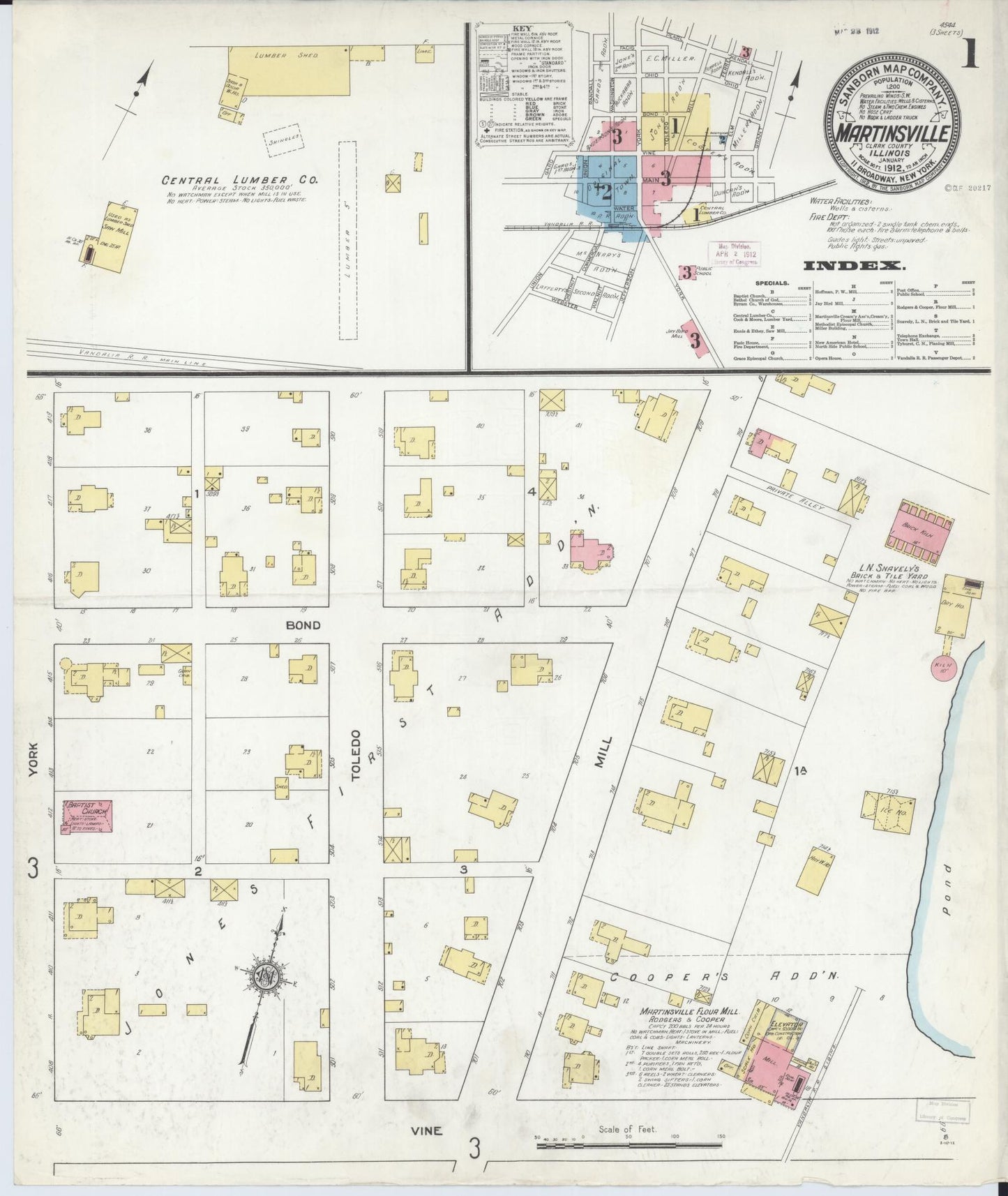 Sanborn Fire Insurance Map from Martinsville, Clark County, Illinois (1912), Sheet #0001 - Complete Map Set gallery image, historic Sanborn map, vintage wall art, Illinois Illinois