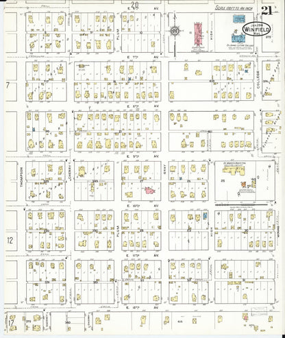 Sanborn Fire Insurance Map from Winfield, Cowley County, Kansas (1918), Sheet #0021 - Complete Map Set gallery image, historic Sanborn map, vintage wall art, Kansas Kansas
