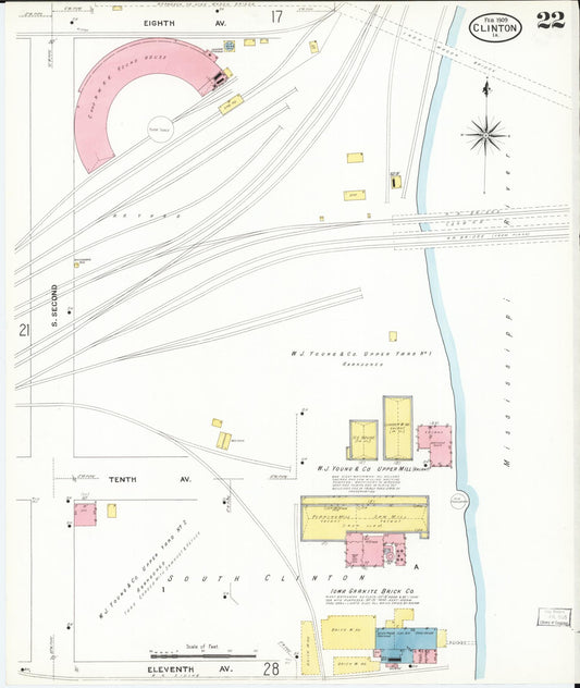 Sanborn Fire Insurance Map from Clinton, Clinton County, Iowa (1909), Sheet #0022 - Historic Sanborn Fire Insurance Map Print, vintage old map wall art