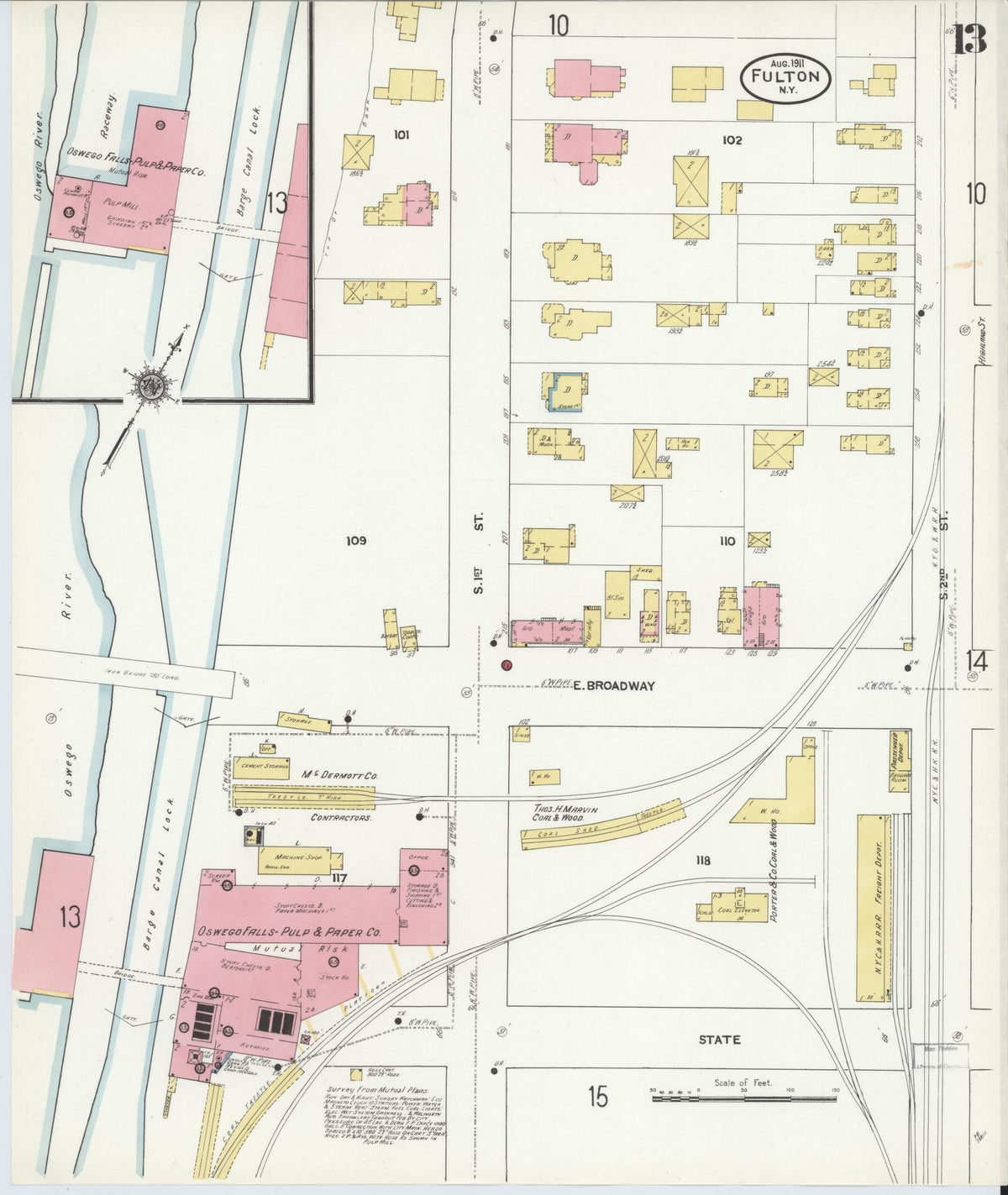 Sanborn Fire Insurance Map from Fulton, Oswego County, New York (1911), Sheet #0013 - Complete Map Set gallery image, historic Sanborn map, vintage wall art, New York New York