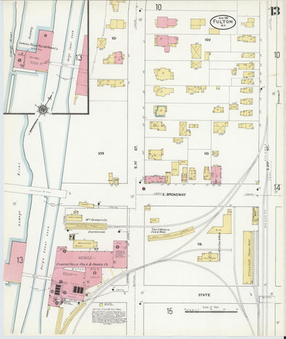 Sanborn Fire Insurance Map from Fulton, Oswego County, New York (1911), Sheet #0013 - Complete Map Set gallery image, historic Sanborn map, vintage wall art, New York New York