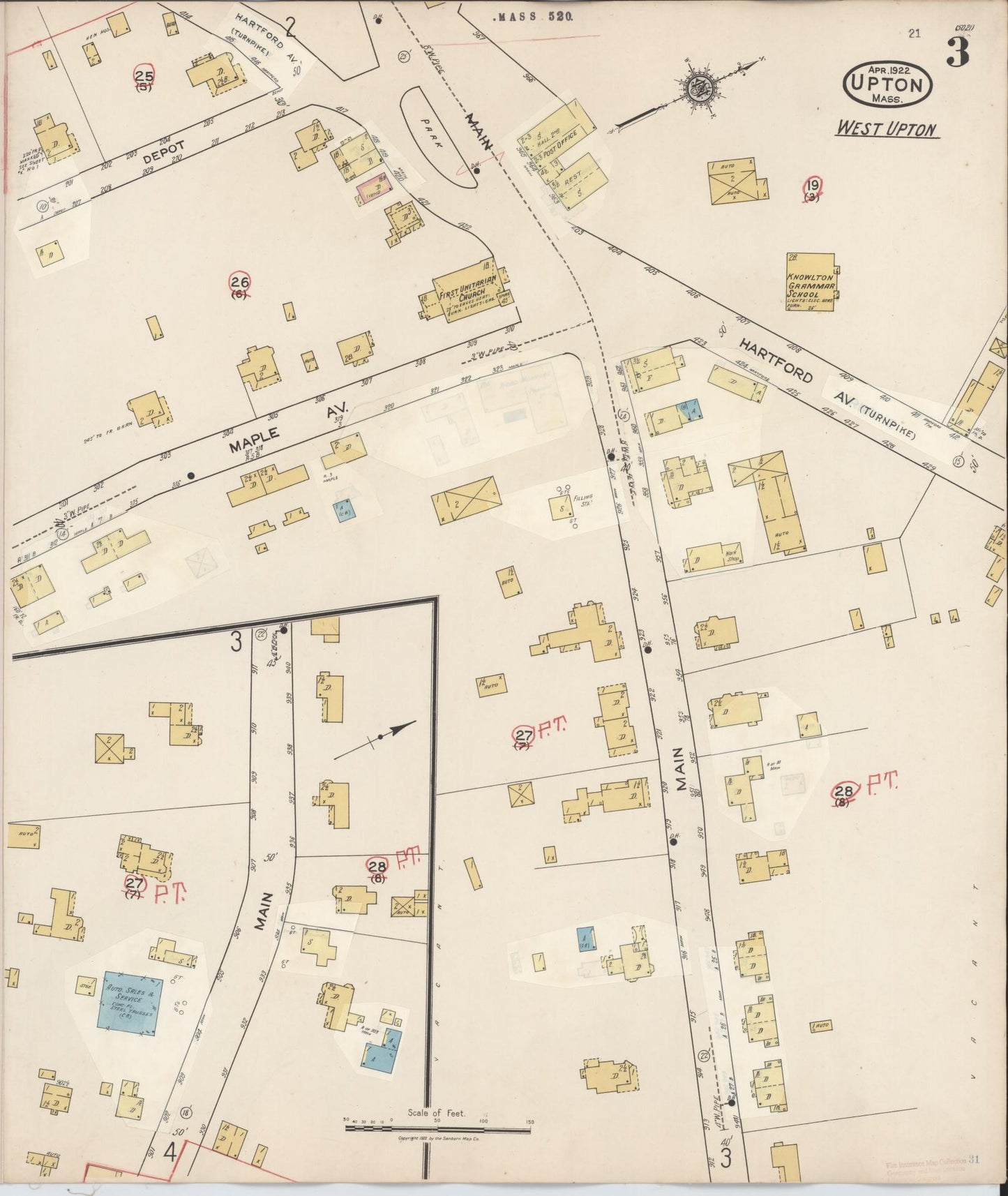 Sanborn Fire Insurance Map from Upton, Worcester County, Massachusetts (1945), Sheet #0003 - Complete Map Set gallery image, historic Sanborn map, vintage wall art, Massachusetts Massachusetts