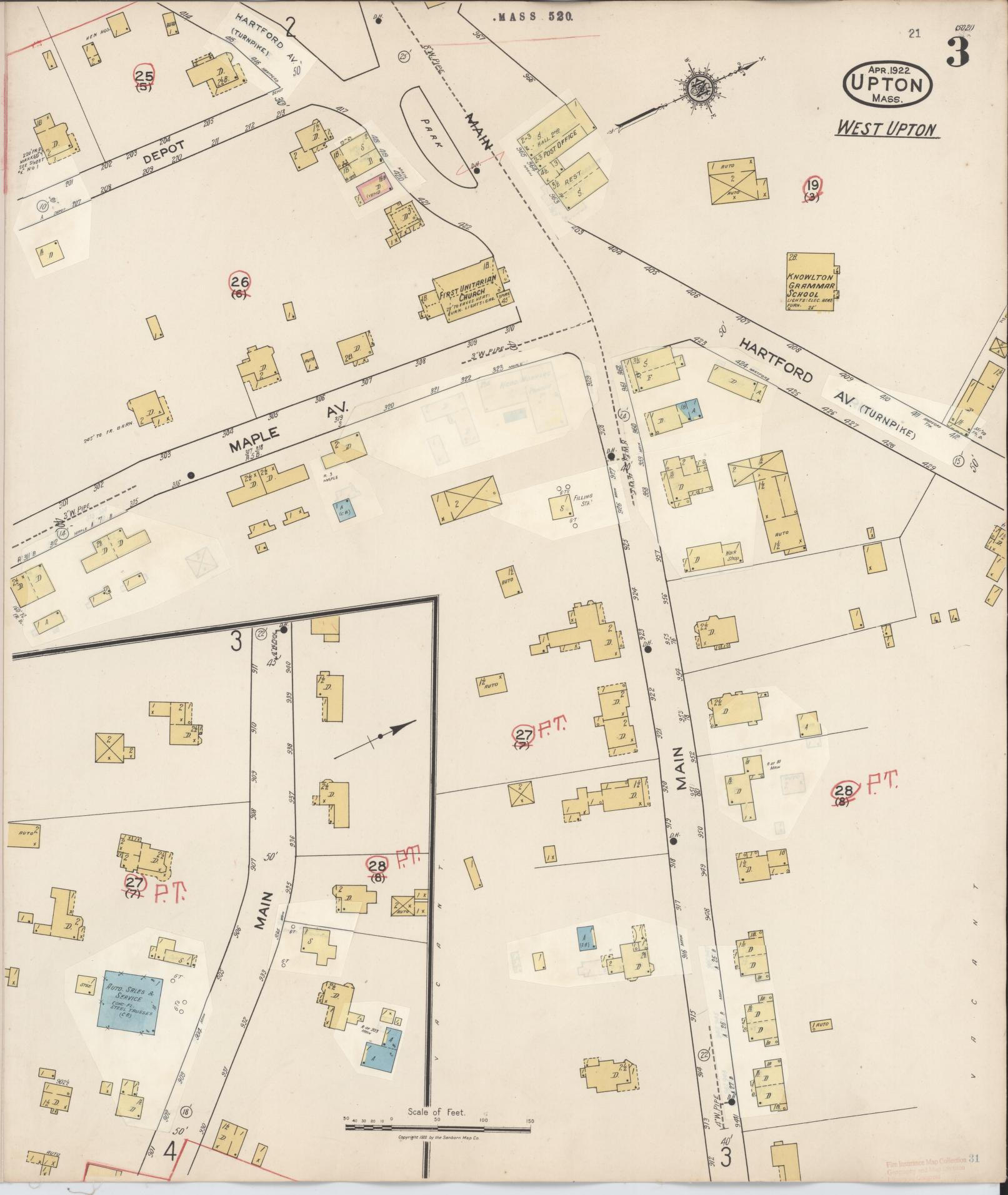 Sanborn Fire Insurance Map from Upton, Worcester County, Massachusetts (1945), Sheet #0003 - Complete Map Set gallery image, historic Sanborn map, vintage wall art, Massachusetts Massachusetts