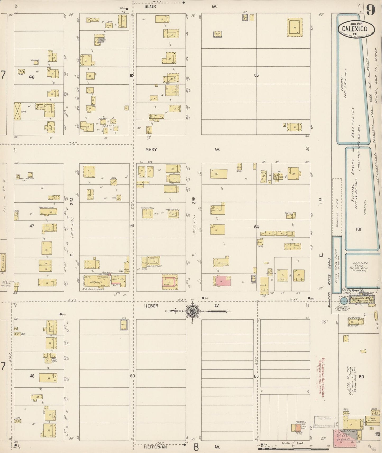 Sanborn Fire Insurance Map from Calexico, Imperial County, California (1916), Sheet #0009 - Complete Map Set gallery image, historic Sanborn map, vintage wall art, California California