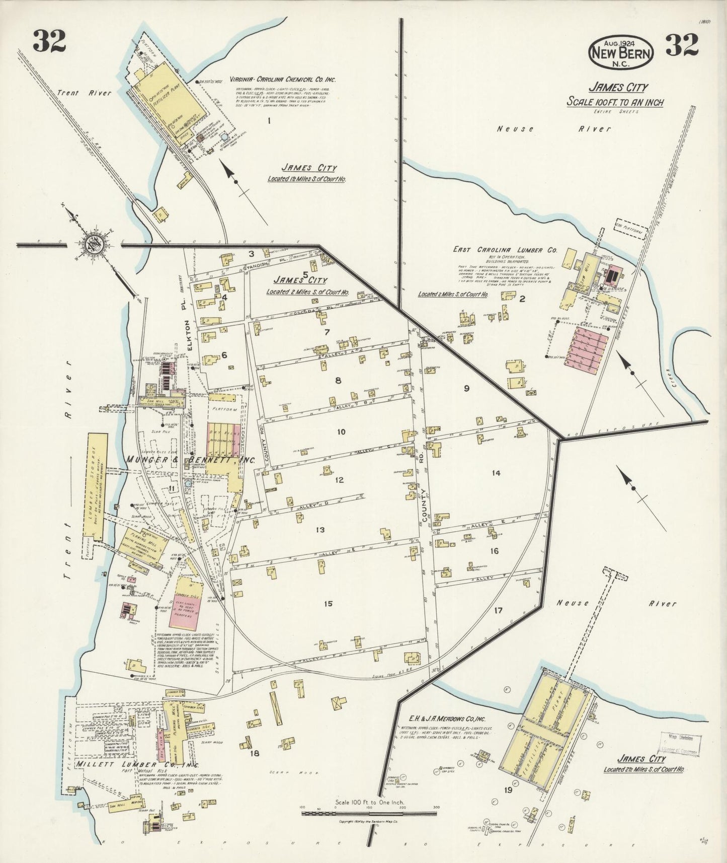 Sanborn Fire Insurance Map from New Bern, Craven County, North Carolina (1924), Sheet #0032 - Complete Map Set gallery image, historic Sanborn map, vintage wall art, North Carolina North Carolina
