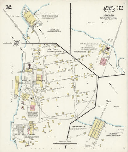 Sanborn Fire Insurance Map from New Bern, Craven County, North Carolina (1924), Sheet #0032 - Complete Map Set gallery image, historic Sanborn map, vintage wall art, North Carolina North Carolina