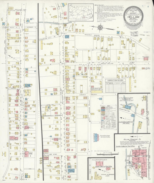 Sanborn Fire Insurance Map from Hellam, York County, Pennsylvania (1939), Sheet #0001 - Historic Sanborn Fire Insurance Map Print, vintage old map wall art, antique decor, genealogy gift, Pennsylvania Pennsylvania map