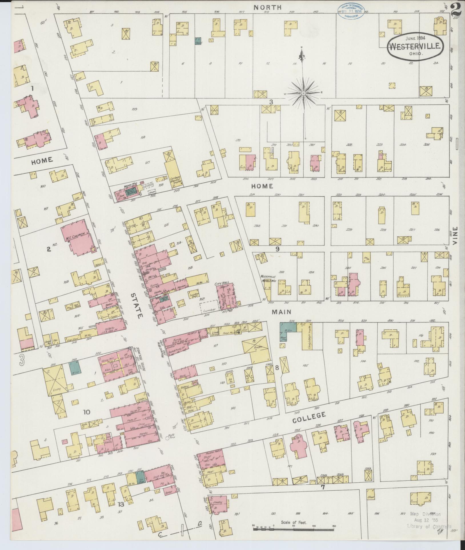 Sanborn Fire Insurance Map from Westerville, Franklin County, Ohio (1894), Sheet #0002 - Historic Sanborn Fire Insurance Map Print, vintage old map wall art, antique decor, genealogy gift, Ohio Ohio map