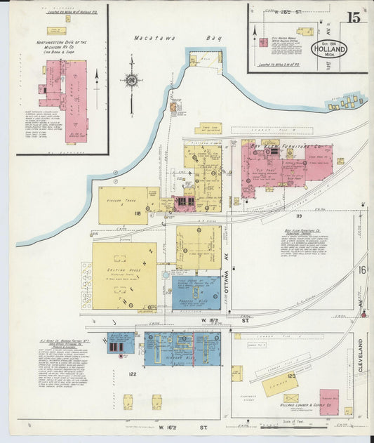 Sanborn Fire Insurance Map from Holland, Ottawa County, Michigan (1916), Sheet #0015 - Historic Sanborn Fire Insurance Map Print, vintage old map wall art, antique decor, genealogy gift, Michigan Michigan map