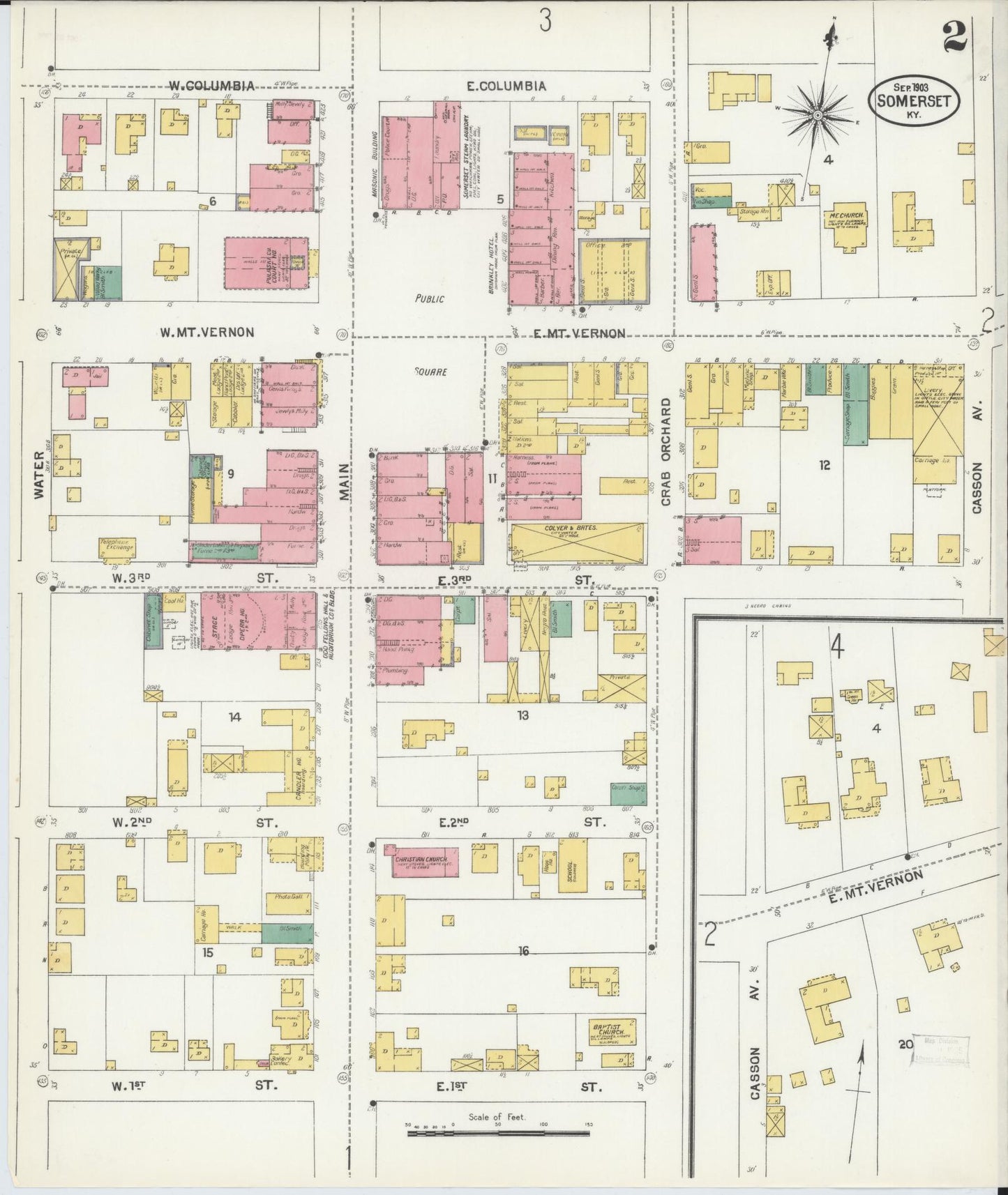 Sanborn Fire Insurance Map from Somerset, Pulaski County, Kentucky (1903), Sheet #0002 - Complete Map Set gallery image, historic Sanborn map, vintage wall art, Kentucky Kentucky