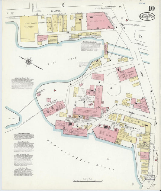 Sanborn Fire Insurance Map from Lewiston, Androscoggin County, Maine (1914), Sheet #0010 - Historic Sanborn Fire Insurance Map Print, vintage old map wall art, antique decor, genealogy gift, Maine Maine map