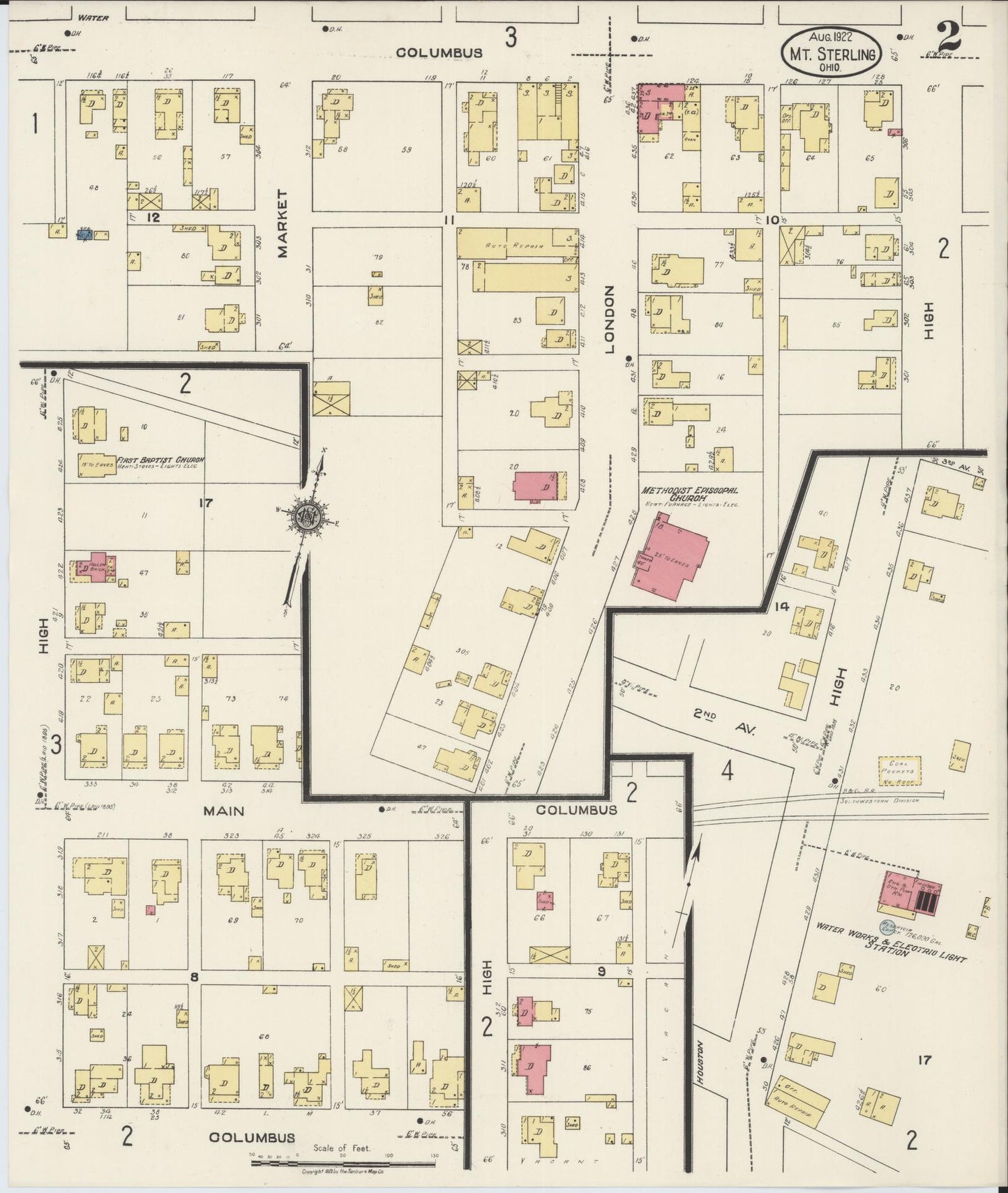 Sanborn Fire Insurance Map from Mount Sterling, Madison County, Ohio (1922), Sheet #0002 - Complete Map Set gallery image, historic Sanborn map, vintage wall art, Ohio Ohio