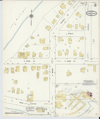 Sanborn Fire Insurance Map from Charlevoix, Charlevoix County, Michigan (1912), Sheet #0002 - Historic Sanborn Fire Insurance Map Print, vintage old map wall art, antique decor, genealogy gift, Michigan Michigan map